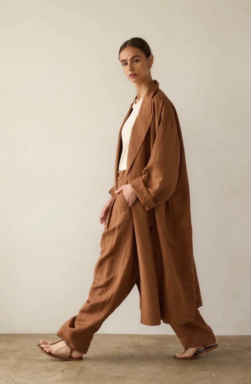 Jamie Haller The Linen Baggy Trench Coat Camel Oversized Small Petite Tan